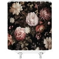 thumbnail image 3 of Black Floral Shower Curtain Retro Flower Blossom Rustic Rose Watercolor Peony Vintage Flowers Leaves Spring Plant Botanical Boho Gothic Fabric Bathroom Decor Set with Hooks(72"Wx84"H), 3 of 3