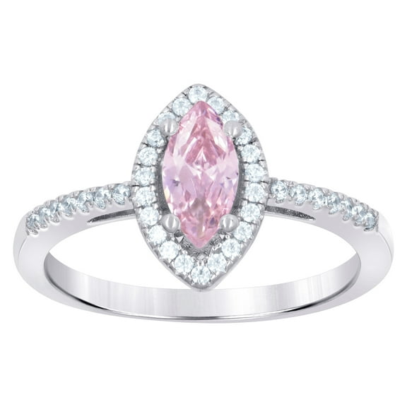 925 Sterling Silver Womens Pink Marquise Cubic Zirconia Fashion Ring Size 6 11.3x1.7mm Wi Ring for Women