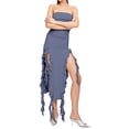 thumbnail image 2 of ZAXARRA Robe Sans Manches à Épaules Dénudées pour Femme Été Couleur Unie Irrégulière à Volants Robe de Soirée Plage Mode Urbaine, 2 of 5