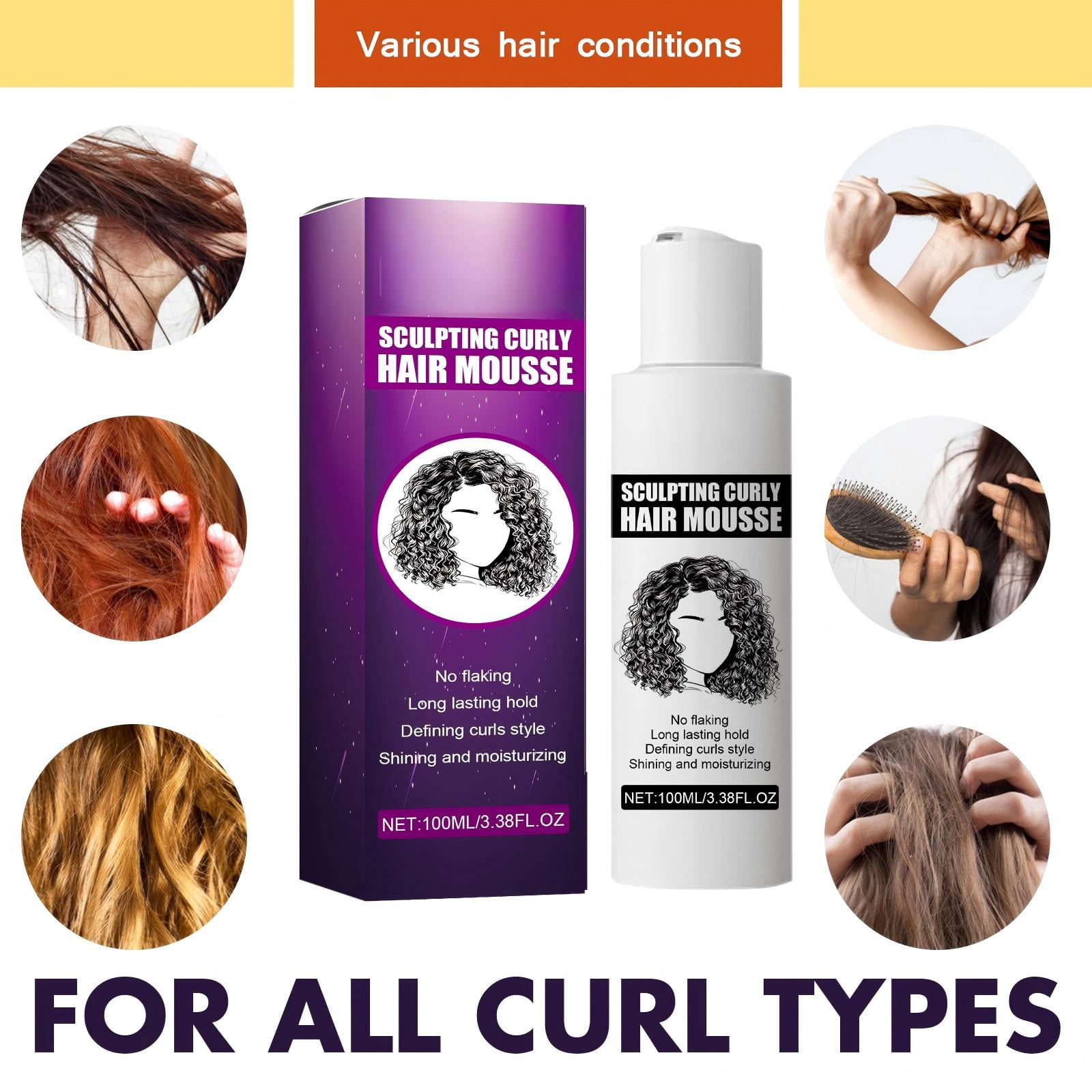 Alvantor Curl Mousse for Curly Hair, Curl Activator, Frizz Control and Long-Lasting Hold, 3.38fl.oz