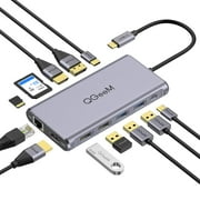 QGeeM USB C Hub,12-in-1 USB C Docking Station 4k Triple Display Type C Adapter,Dual HDMI & DisplayPort,USB-C Data Transfer,100W PD,Ethernet,4 USB Ports,SD/TF Cards Reader for MacBook and Windows