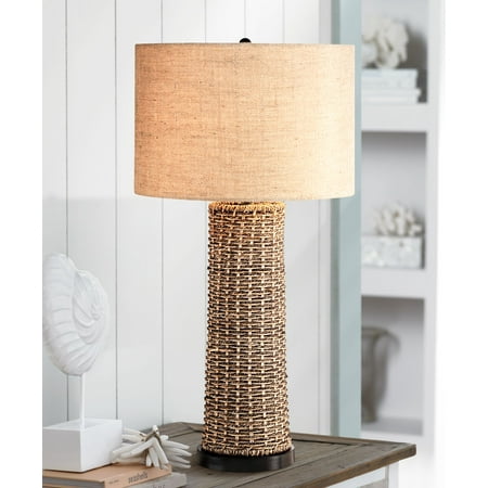 Seagrass Lighting 360 Lighting Coastal Table Lamp Woven Seagrass Burlap Drum Shade for Living Room Family Bedroom Bedside Nightstand Office ()
