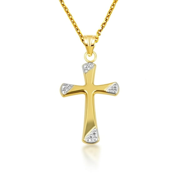 14K Two Tone Gold Textured Cross Pendant Necklace (Pendant with 20" chain)