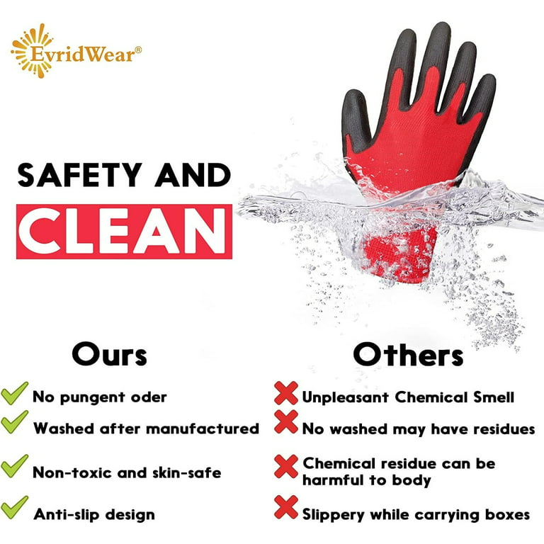 EvridWear 12 Pairs Red Latex Rubber Coated Safety Work Gloves Men Women  Construction Warehouse Gardening (M) 