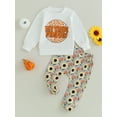 thumbnail image 2 of Wassery Toddler Baby Girls Clothes 2 Piece Halloween Outfit Letter Print Long Sleeve Sweatshirt and Pumpkin Sunflower Print Pants Set 0-3 Years, 2 of 8