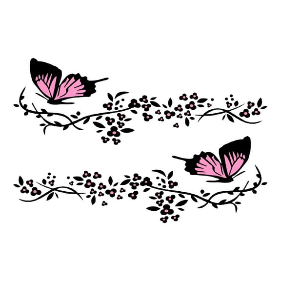 MELIVO Butterfly Flowers Car Decorative Stickers Auto Side Bumper Hood Sticker Decals 2Pcs for Cars SUV Trucks Vans Walls Laptop Black Pink