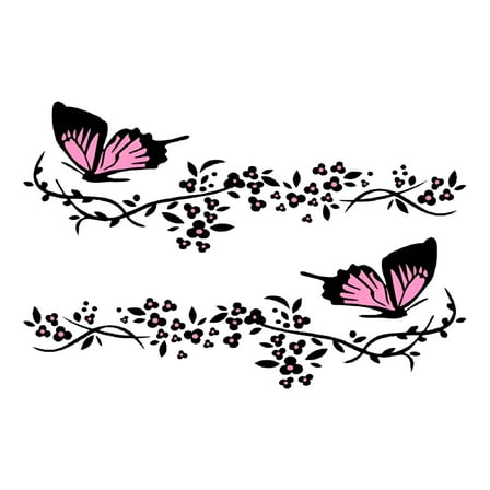 MELIVO Butterfly Flowers Car Decorative Stickers Auto Side Bumper Hood Sticker Decals 2Pcs for Cars SUV Trucks Vans Walls Laptop Black Pink