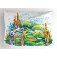 thumbnail image 1 of Fine Art Pillow Sham, Natural Floral Meadow Landscape with Trees on the Hill August Season Watercolor, Decorative Standard King Size Printed Pillowcase, 36 X 20 Inches, Multicolor, by Ambesonne, 1 of 2