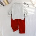thumbnail image 3 of SonxaHe Toddler Boys' Outfit Set Long Sleeve Lapel Striped Shirt Solid Pants Kids Formal Comfy Sports Autumn Outfits,2-Piece Red,Sized 2-3, 3 of 8