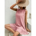 thumbnail image 4 of Women's Ruffle Hem Sleeveless Tank Dress Round Neck Casual Smock Summer Mini Dresses, 4 of 11