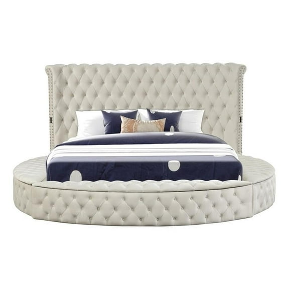 Pemberly Row Queen 4 Pc Tufted Upholstery Bedroom Set Made with Wood in Cream