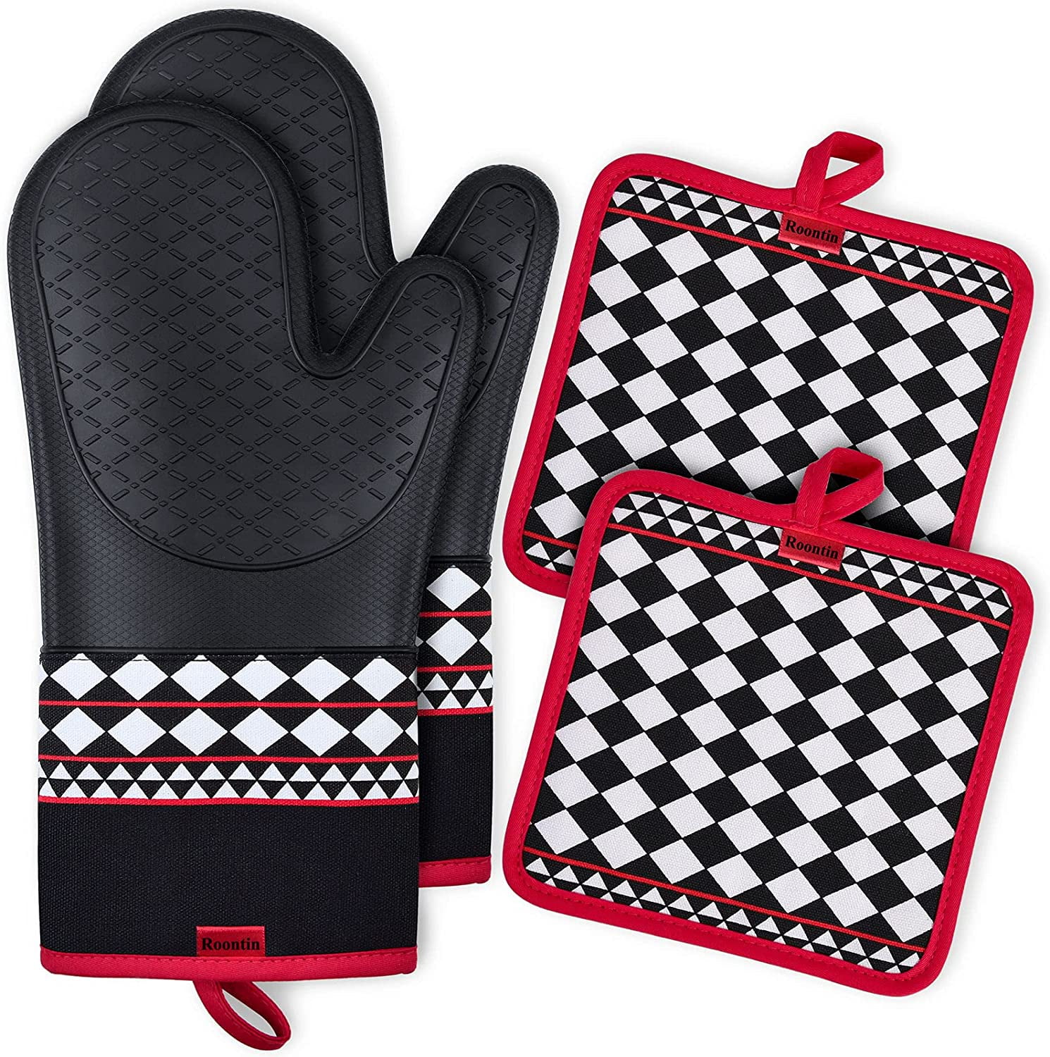 Red Rachael Ray Silicone Kitchen Oven Mitt with Quilted Cotton Liner 