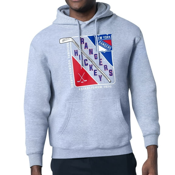 Men's Starter Heather Gray New York Rangers Shield Logo Pullover Hoodie