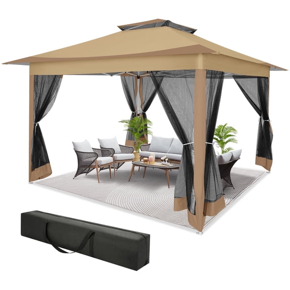 COBIZI 11x11 Pop up Gazebo Outdoor Canopy Gazebo Patio Gazebo with Mosquito Netting Canopy Shelter with 121 Square feet of Shade for Poolside, Garden, Party and Backyard, Dark Gray(Upgraded)