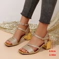thumbnail image 7 of Rokment Womens Glitter Sequin Metallic Dressy Sandals Bling Square Toe Chunky Block High Heels Summer Dress Shoes for Bride Wedding Summer Gold Size 6, 7 of 7