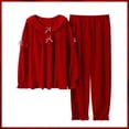 thumbnail image 4 of Pijamas de algodón para mujer, ropa de dormir de manga larga, roja, para boda, regalo de Navidad, primavera y otoño, 2 uds., 4 of 4