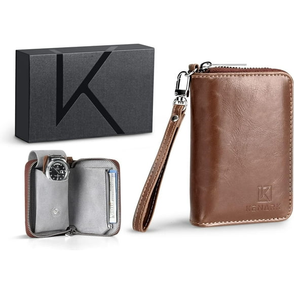 shiyou-KW1C-BR Watch Travel Pouch with Purse - Portable Watch Roll and Storage Bag - Premium Leather Watch Roll for Anti-Scratching - Luxury Watch Bag with Purse