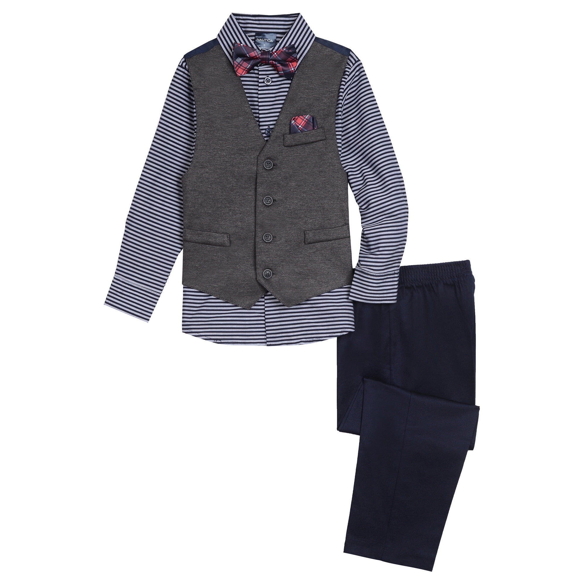 Baby Boys 4Piece Vest Set Gray Striped FourButton 2T
