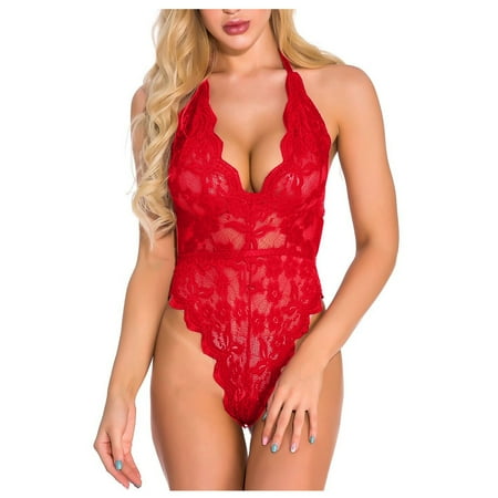 

Umitay Women s tempting Lingerie Lace Lace Deep V Open Back Lace-up One-piece Underwear