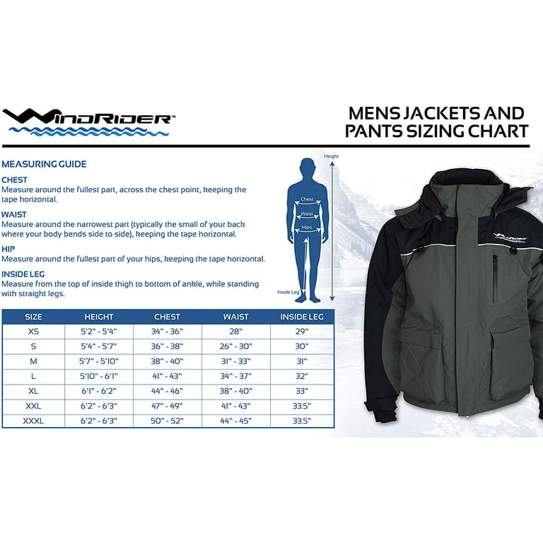 WindRider Ice Fishing Suit, Insulated Bibs and Jacket, Flotation, Tons  of Pockets, Adjustable Inseam, Reflective Piping
