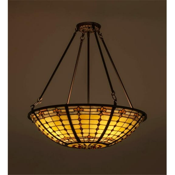 Meyda 170547 24 in. Fleur-De-Lite Semi-Flushmount, Mahogany Bronze - 593 Piece