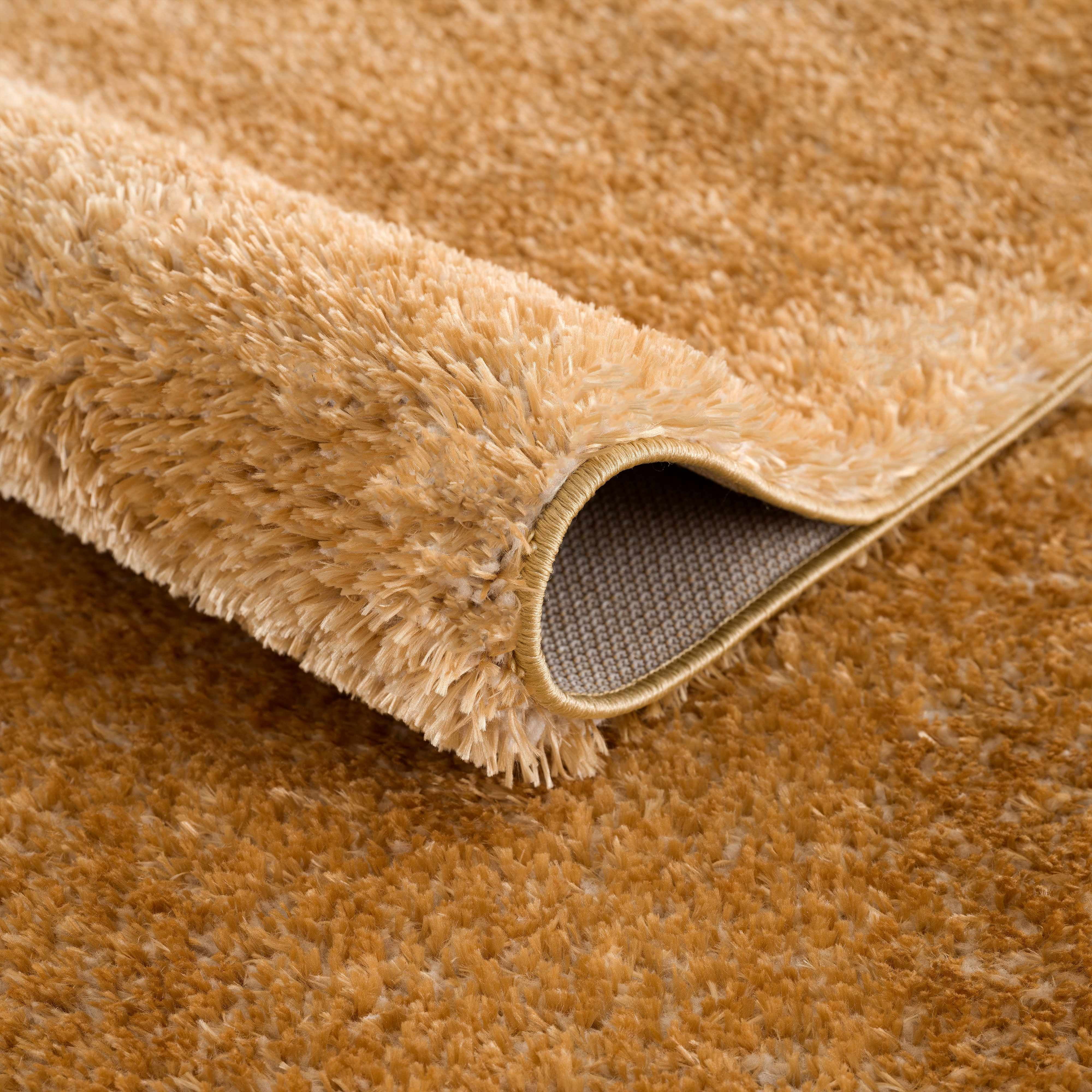Hauteloom Heavenly Solid Shag Area Rug for Living Room Bedroom - High Pile Fluffy Carpet - Soft Shaggy Cozy Plush Rug - Gold, Mustard, Brown - 5'3" x 7'