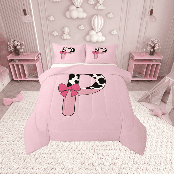 Erosebridal Personalized Alphabet P Bedding Twin Comforter Set,Kawaii Initial Down Comforter,Microfiber Reversible Bedding Sets Twin with Comforter,Teenager Bedroom Decor,3pcs