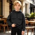 thumbnail image 4 of BLVB Hoodies for Boys Quarter Zip Pullover Teen Fleece Hooded Sweatshirt Fashion Hoodie Kids Fall Winter Clothes(Black,6-7 Years), 4 of 9