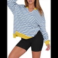 thumbnail image 3 of Sudaderas Oversize para Mujer, Camisetas de Larga con Cuello en V, Jersey Holgado, Atuendo de Otoño 2025. Rayas Azul M, 3 of 8