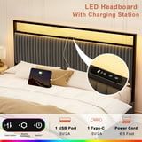 Walmart Black Friday Deals 2025 - KOUSEI Queen Size Bed Frame, Velvet Upholstered with Headboard, Storage Drawers, LED Lights, Dark Grey - Walmart.com