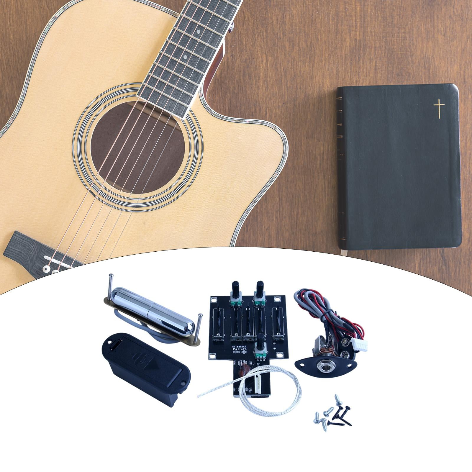 Guitar Pickup Piezo Preamp Amplifier 4 Band EQ Easy Installation for Acoustic and Electric Guitar Players