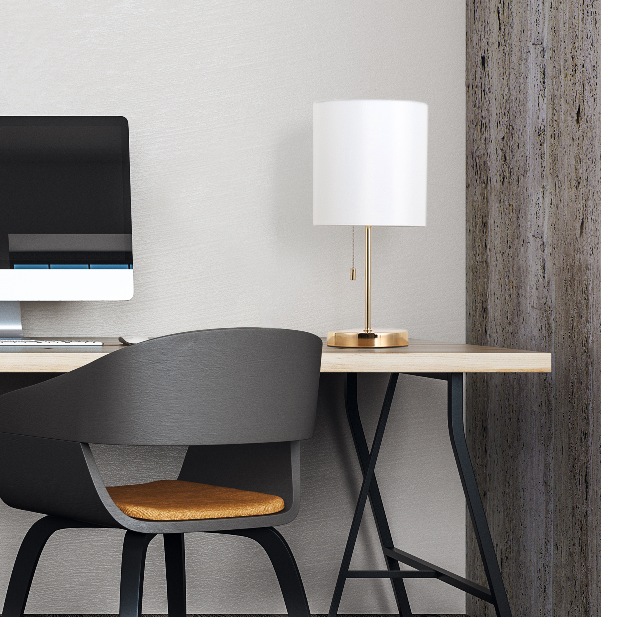 Modern Gold Desk Lamp with Metal Base and White Fabric Lamp Shade