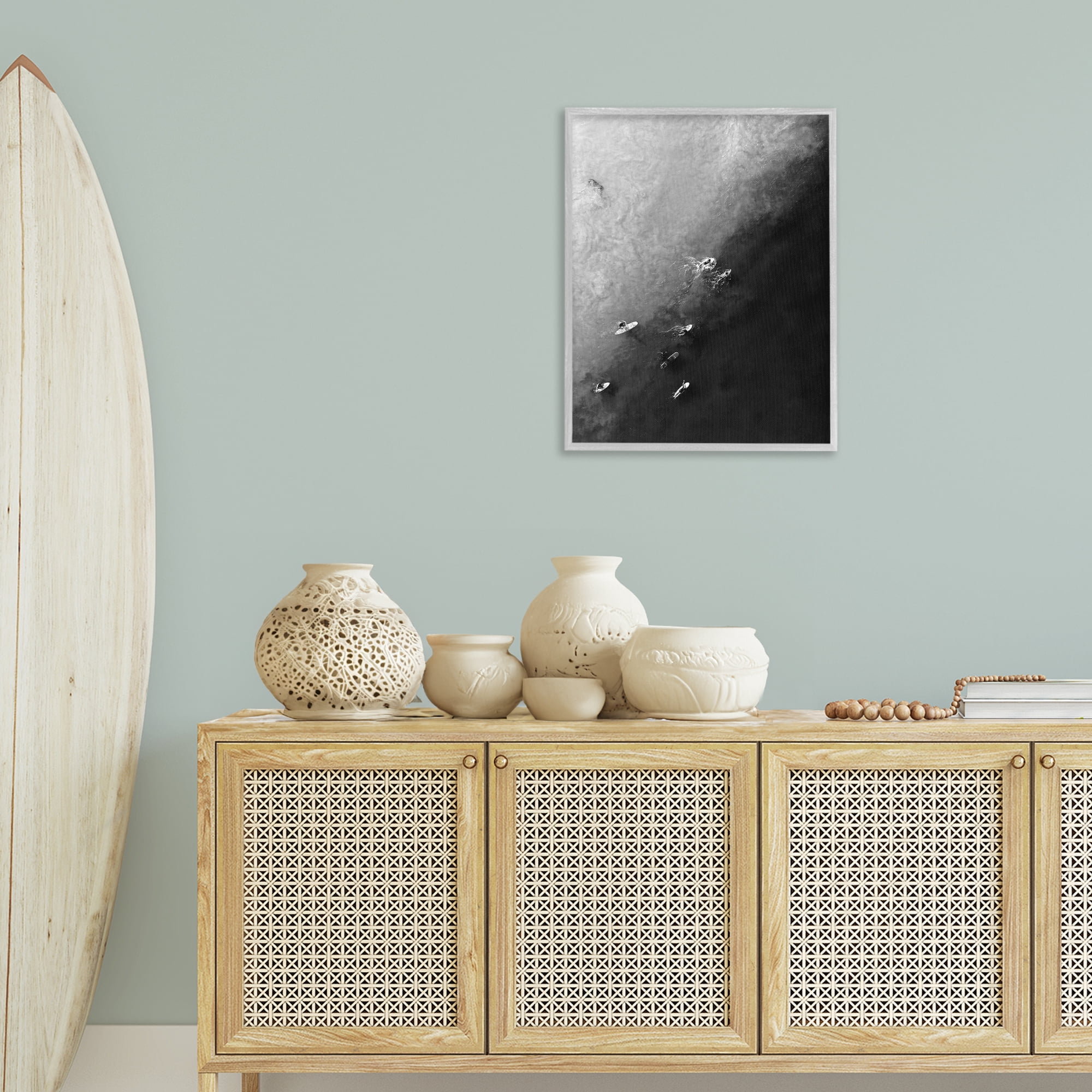 Stupell Industries Aerial Paddling Surfboards Sports Photography Gray Framed Art Print Wall Art, 24 x 30