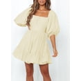 thumbnail image 5 of Asyoly Women's Square Neck Dress Puff Sleeve Casual Short Mini Dress Tunic Dress Back Tie Dress, 5 of 6