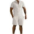 thumbnail image 1 of Mens Pantalones Casuales Sólido de Pie Cuello Cremallera Set Deportivo con Manga Corta Solapa Y Pantalones Cortos, 1 of 5