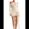 thumbnail image 2 of Vestido de Punto Corto con Hombros Descubiertos para Mujer, Larga, Irregular, con Cordones, Sexy Lechoso L, 2 of 9