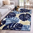 thumbnail image 2 of Blue Palm Leaves Large Area Rugs for Bedroom Living Room, Soft Non Slip Carpet Bedside Rug, Farmhouse Summer Beige Tropical Plants Rectangle Floor Cover Kitchen Accent Rug 2.7'x5' for Office, 2 of 9