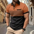 thumbnail image 2 of DLfVUB Shirts for Men Short Sleeve Button Down Golf T-Shirts Fashion Stripe Patchwork Graphic Shirts Tee Lapel Pocket Workout Shirts Tops Orange L, 2 of 6