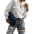 thumbnail image 3 of VSNOW Women Long Sleeve Tops Lace Up Pockets Casual Loose Shirt Blouse, 3 of 4