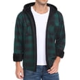thumbnail image 3 of GIRUNS Men's Plaid Shirts Jacket Fleece Flannel Lined Long Sleeve Shirts Sherpa Button Down Coat With Hood Black Dark Green S, 3 of 9