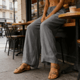 thumbnail image 4 of Jsaierl Women's Linen Wide Leg Palazzo Pants Summer Casual Drawstring Elastic Waist Loose Breathable Trousers, 4 of 12