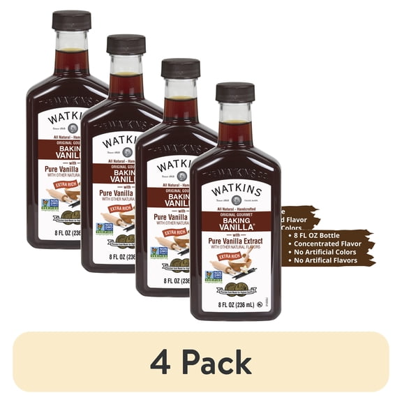 (4 pack) Watkins Original Gourmet Baking Vanilla, 8 fl oz – Rich Vanilla Flavor for Everyday Baking & Desserts