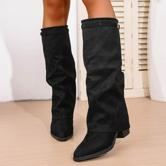 Suede Mid Calf Boots Pointed Toe Strap Ankle Booties Fashion Knee High Boots For Fall Winter Comfort