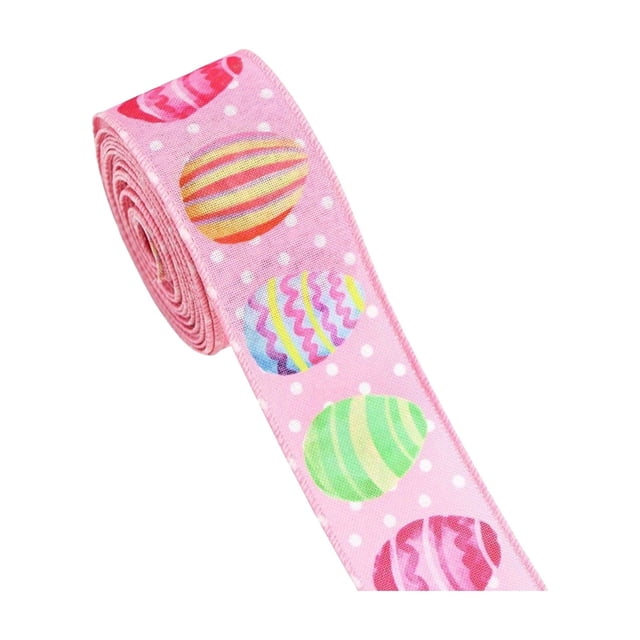 Easter Patterned Ribbon, Bunny Egg Carrot Design Polyester Ribbon for DIY Wreath Bow Craft, Gift Wrapping, Spring Floral Bouquet and Holiday Party Decoration