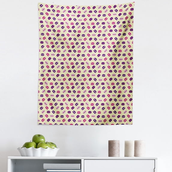 Dessert Tapestry, Rhythmic Delicious Macarons French Cuisine Cakes Pattern, Fabric Wall Hanging Decor for Bedroom Living Room Dorm, 5 Sizes, Cream Pale Mauve, by Ambesonne