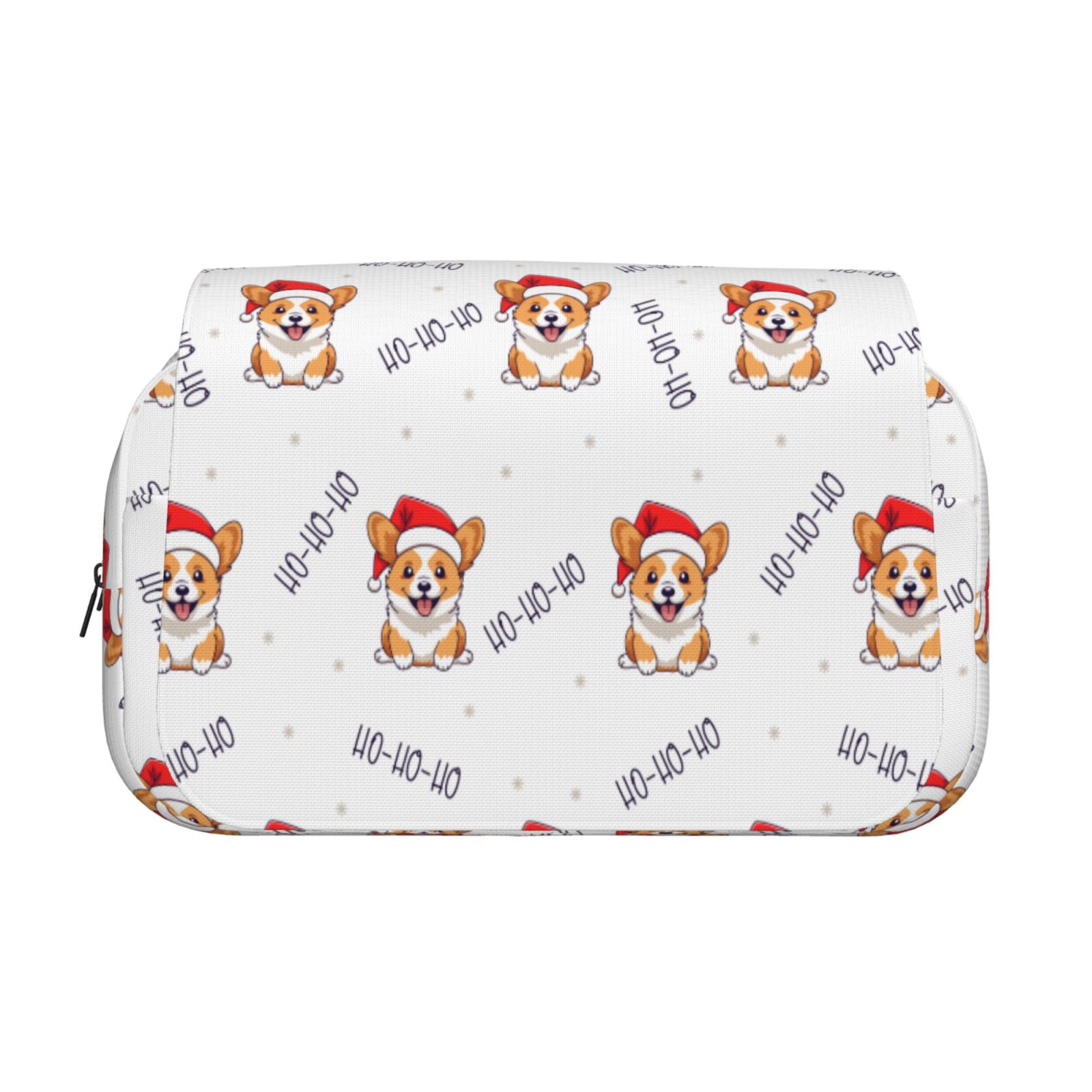 Rateoe Corgi With Santa Claus Hat Pattern Double Clamshell Pen Case, Storage Organizer with Two Zipper Compartments– Holds Up to 50 Pencils & Pens