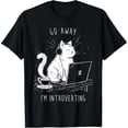 thumbnail image 2 of 100% Cotton Unisex Antisocial Introvert Cat with Coffee on Computer Emo Goth T-Shirt for Men Women, 2 of 5