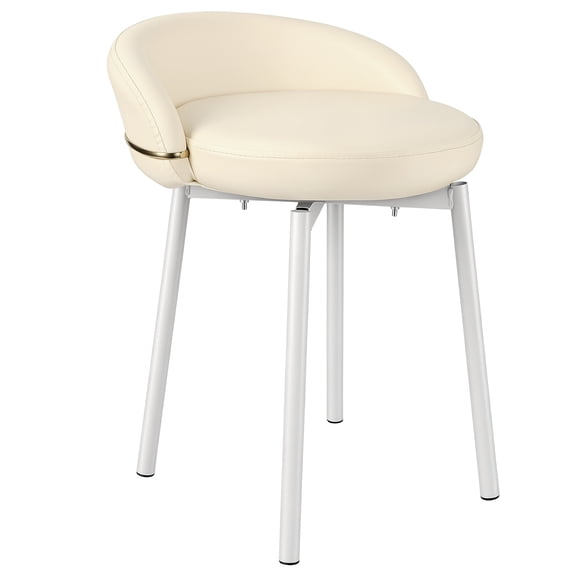 Cute Vanity Chair with Back, Small Armless Leather Makeup Desk Chair, Modern Swivel Accent Vanity Stools, Vanity Bedroom Dress Room, Beige(Rotatable)