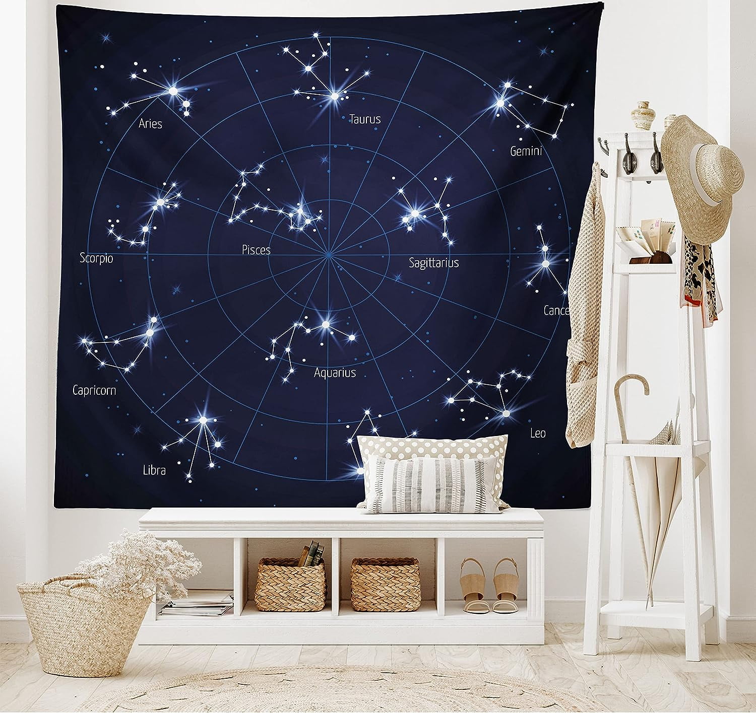 Constellation Tapestry Sky Star Map Geometric Circle Space Night Horoscopes Chart Dark Wall Hanging for Bedroom Living Room Dorm Decor 60 X 80