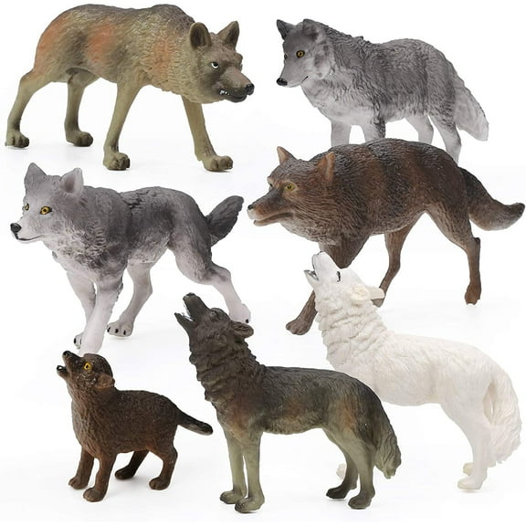 Ksopiavobs 7Pcs Wolf Toy Figurines Set Wolf Animals Figures (Wolf Set A)